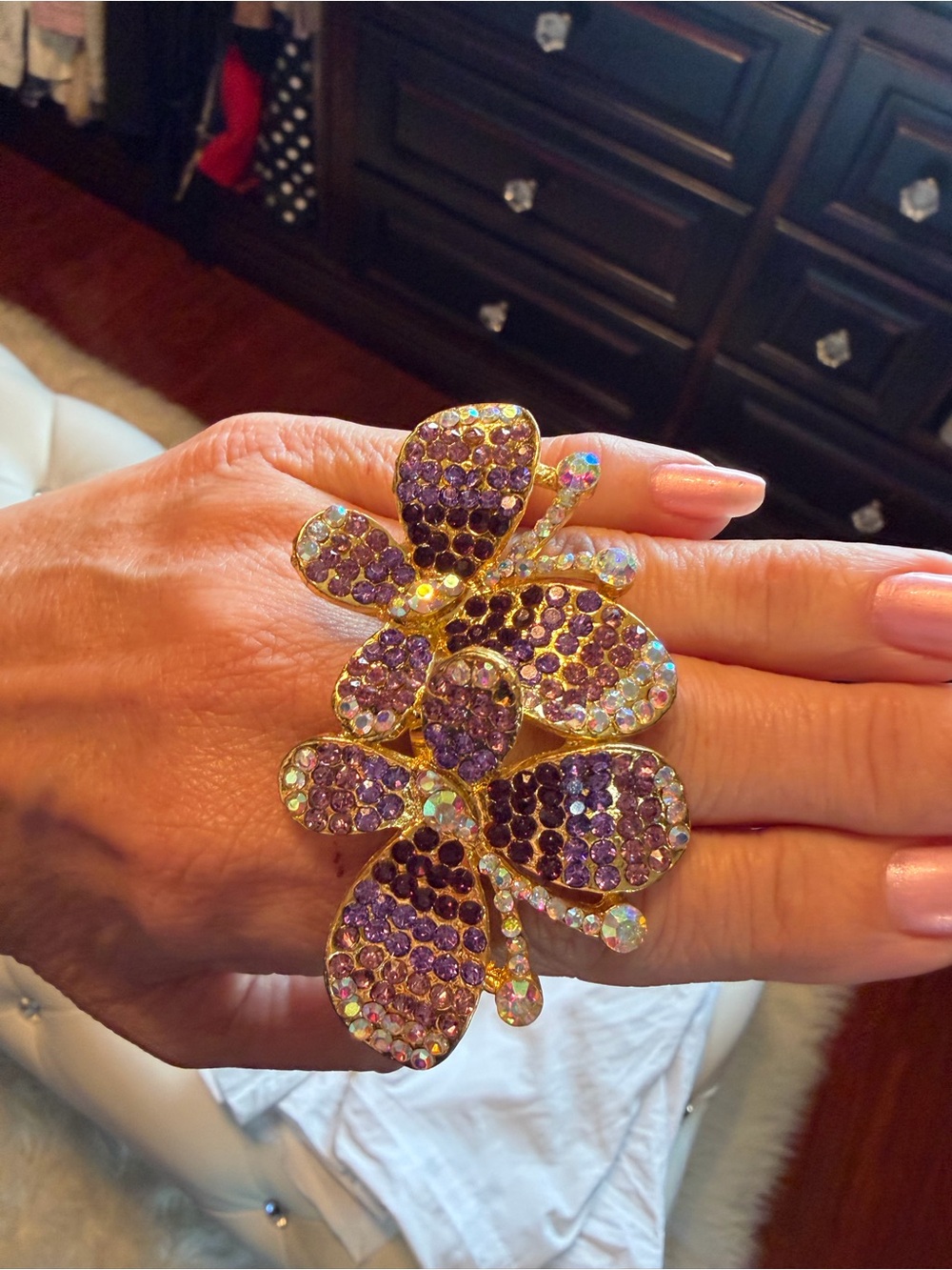 Purple Crystal Butterfly  Statement Ring - Gold Tone